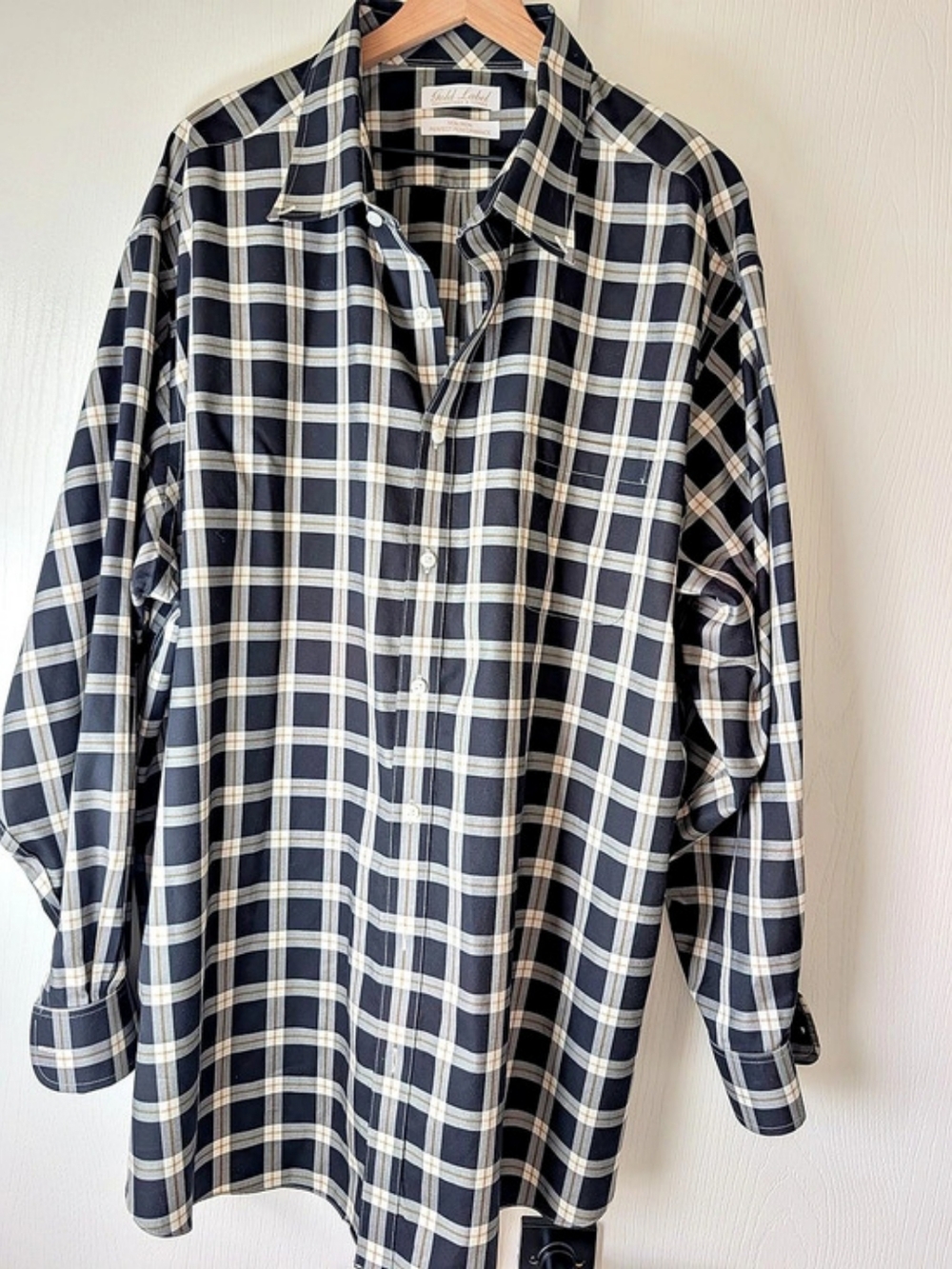 Gold Label Plaid Cotton Button Down Black & White 3XB - Like New